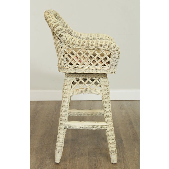 1990s Lexington Pair Wicker Swivel Bar Stools For Sale - Image 5 of 13