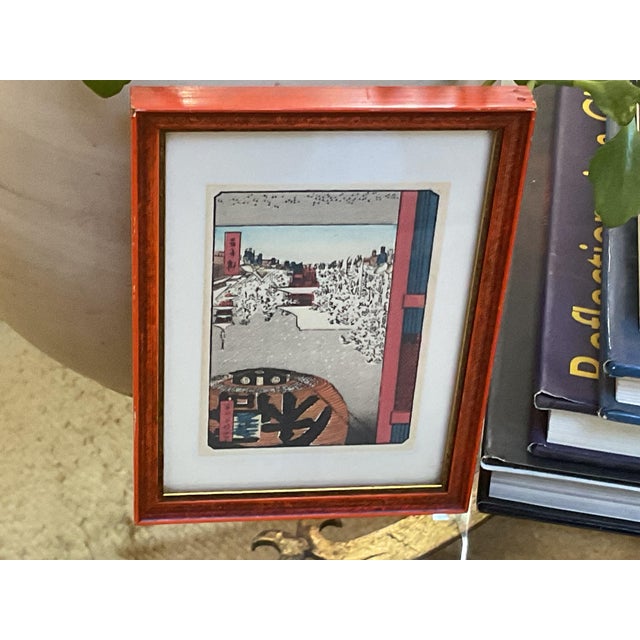 Mid 20th Century Japanese Miniature Framed Japanese Woodblock Print — Edo‑Style Riverside Scene For Sale - Image 4 of 13