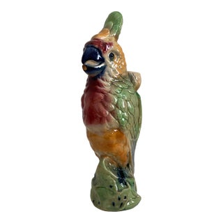 Early 20th Century French Barbotine Majolica Parrot Liqueur Pitcher, C. 1900 For Sale