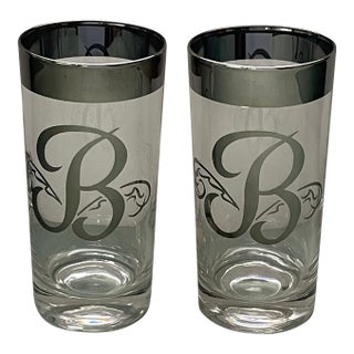 Vintage “B” Silver Trimmed Monogrammed Tumblers- A Pair For Sale