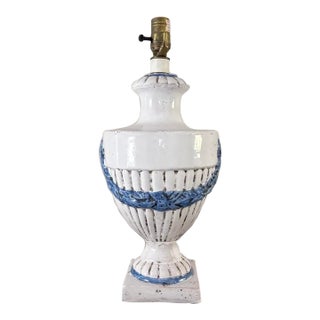 Vintage Rustic French Terracotta Urn Table Lamp With Swag Motif - 19” For Sale