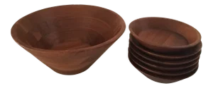 Vintage 1950s "Ozark Walnutware Native Wood Products" Salad Bowls - Set of 7