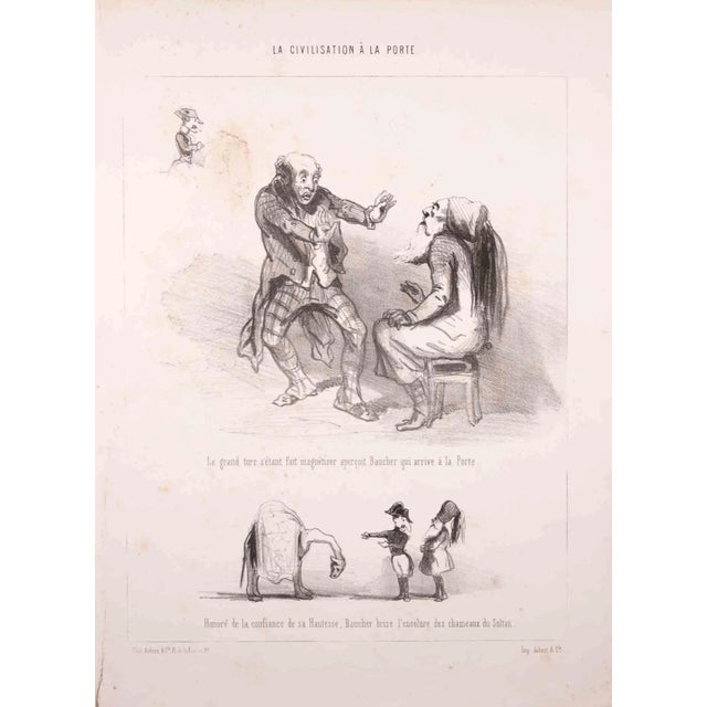 Paul Gavarni, La Civilisation à La Porte, Original Lithograph, 1850s For Sale