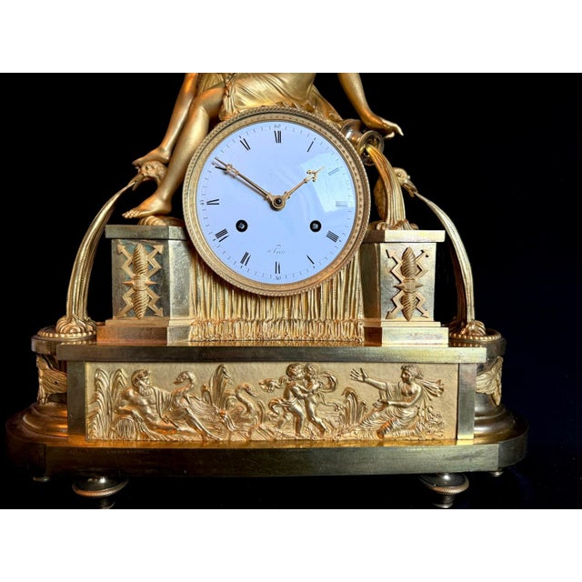 1800 French Artisan Empire Gold Bronze Mantel Clock For Sale - Image 6 of 18