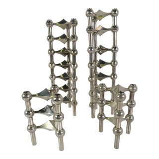 Grouping of 20 Modern Variante Series of Nagel Stoff Chrome Stackable 3-Leg Candleholders Germany 1960s For Sale
