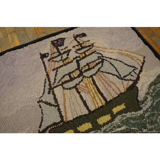 Gray 1940s Gray Nautical Antique American Hooked Rug 2'7" X 3'2" Handknotted Wool Carpet For Sale - Image 8 of 9