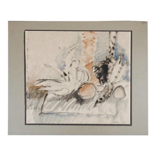 Vintage 1961 Abstract Still Life Ink and Watercolor Drawing For Sale