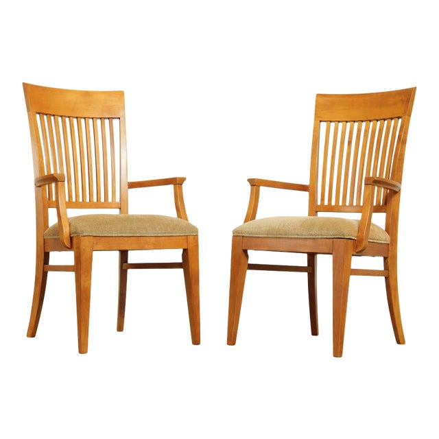 Ethan Allen "New Impressions" Maple Slat Back Armchairs - a Pair For Sale