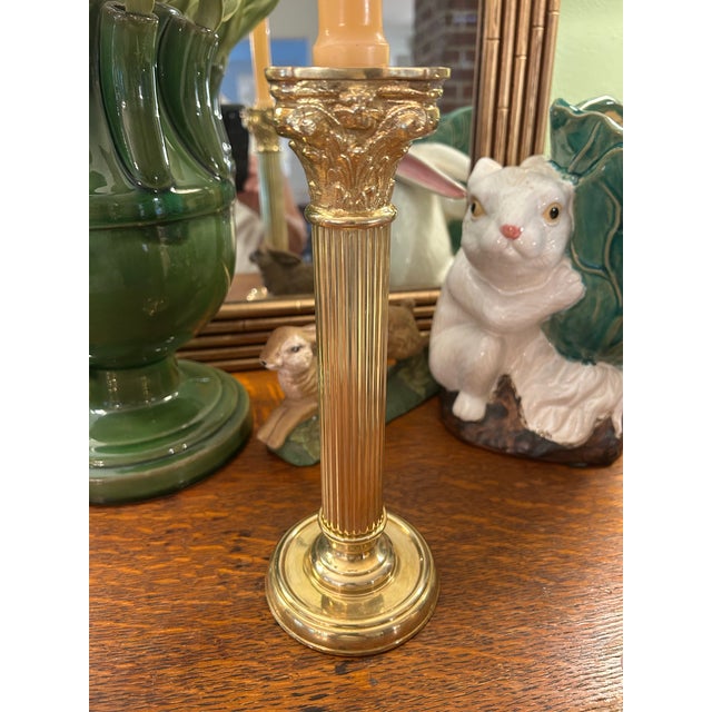 Vintage Solid Brass Neoclassical Column Style Candlestick Holders - A Pair For Sale - Image 4 of 9