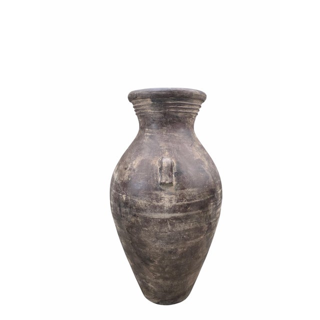 Vintage Rustic Mediterranean Terracotta Amphora Floor Vessel Large hand-thrown terracotta amphora-form vessel featuring a...