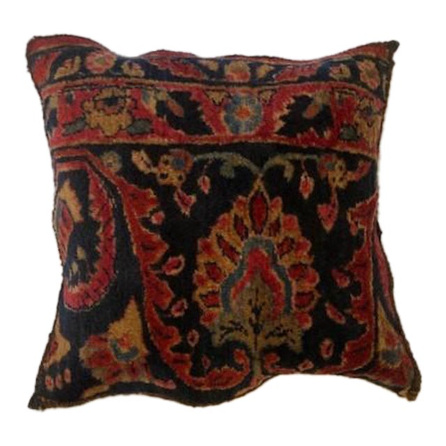 Pillow W/Antique Persian Rug Fragment, 1'6"x 1'6" For Sale