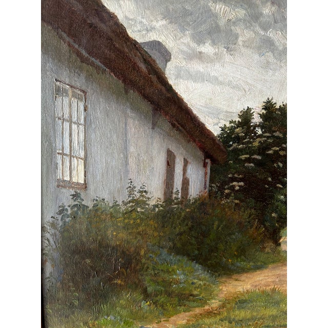 Antique Original Oil Painting by Gustav Vermehren, Cottage at Dusk, Realism For Sale - Image 4 of 12