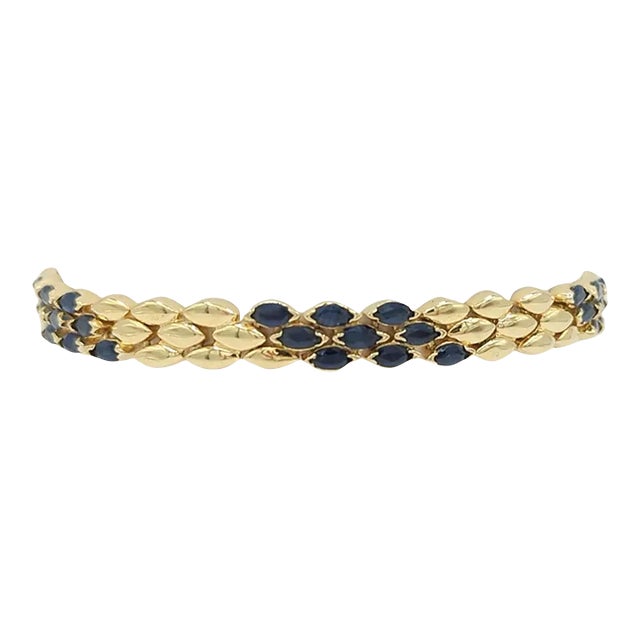 Blue Sapphire Link Bracelet in 14K Yellow Gold For Sale