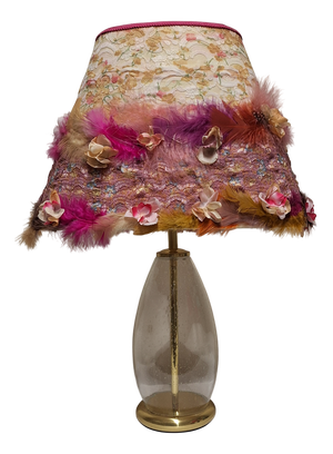 Vintage Bubble-Patterned Glass Base Table Lamp on Brass Mount from Rogo-Leuchten with Handmade Fabric Shade