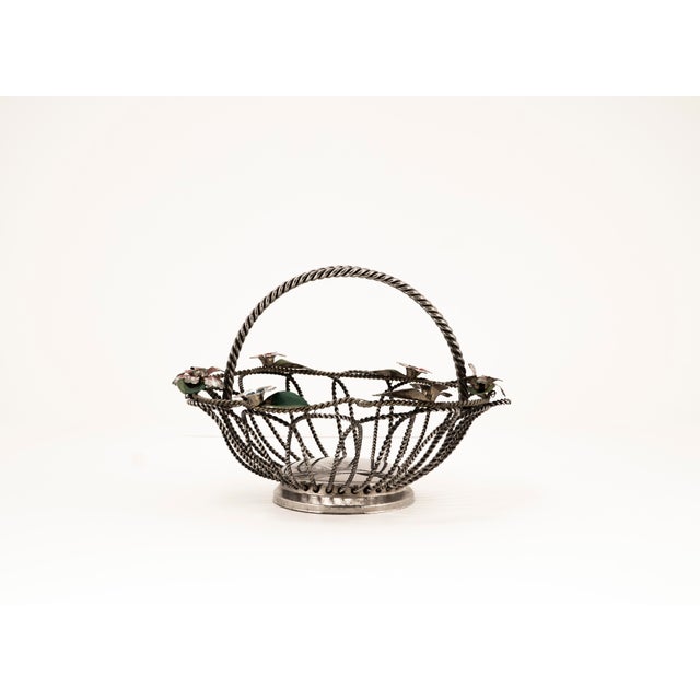 Metal Hollywood Regency Wire Basket with Floral Decor, 1950s For Sale - Image 7 of 10