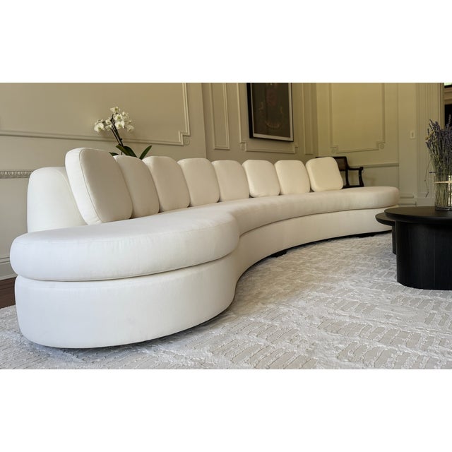 Custom Curved sofa in Kravet off-white soft fabric, 145"W x 29"H x 59"D