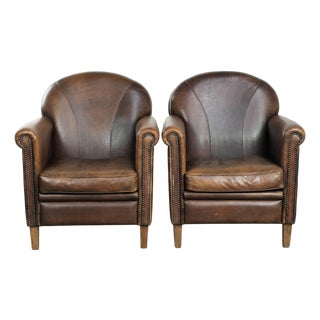 Club Chairs in Sheepskin Leather, Set of 2 For Sale
