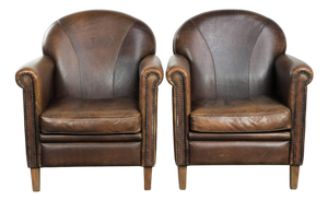 Club Chairs in Sheepskin Leather, Set of 2