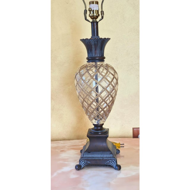 Metal Uttermost Mid-Century Modern Style Bronze Crystal and Bronze Pineapple Table Lamp For Sale - Image 7 of 13
