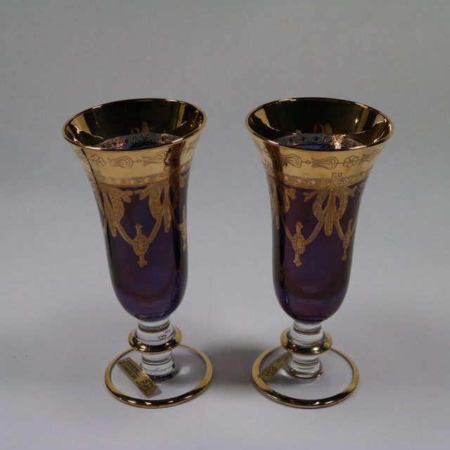 1960s Vintage Amethyst Arte Italica Gold Etched Rim Iced Tea Glasses - Set of 2 For Sale - Image 5 of 11