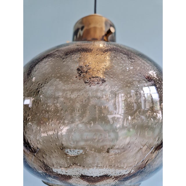 Brass and Smoked Blown Glass Pendant Lights from Glashütte Limburg, 1970, Set of 2 For Sale - Image 4 of 18