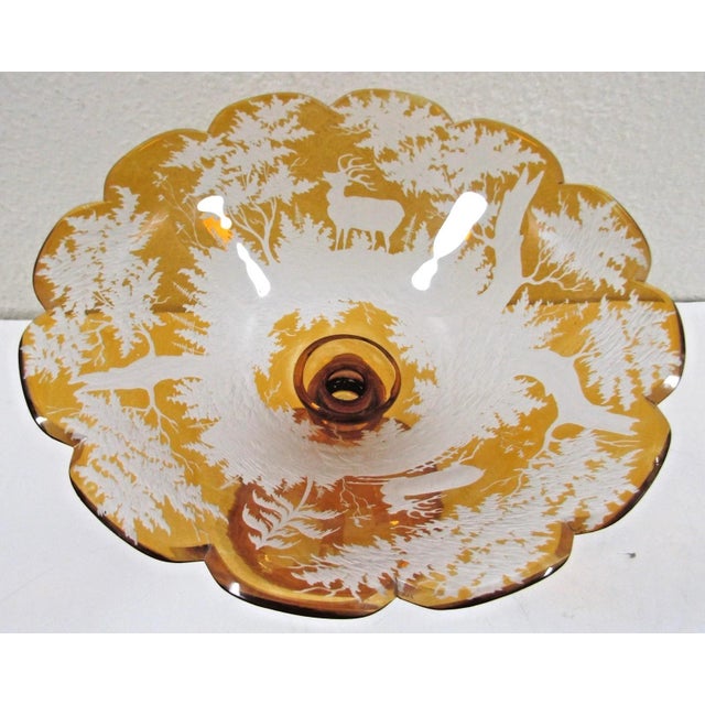 Traditional Mid 19th Century Bohemian Amber Compote Cut Crystal Engraved Country Scene of Deer For Sale - Image 3 of 12