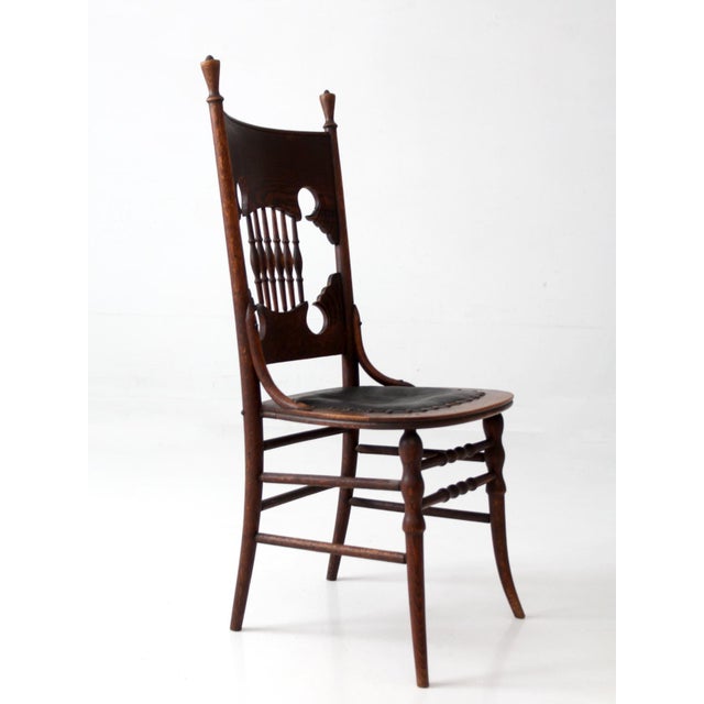 Antique Eastlake Victorian Side Chair With Leather Seat For Sale - Image 16 of 17