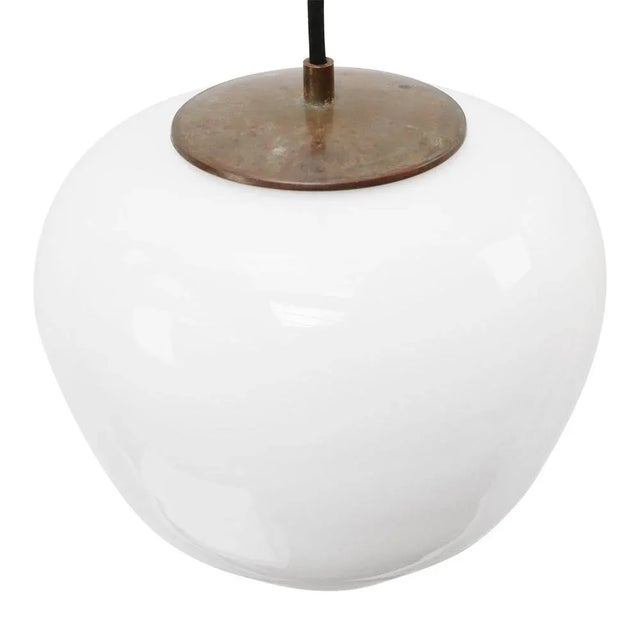 White Opaline Glass & Brass Pendant Light For Sale - Image 4 of 8