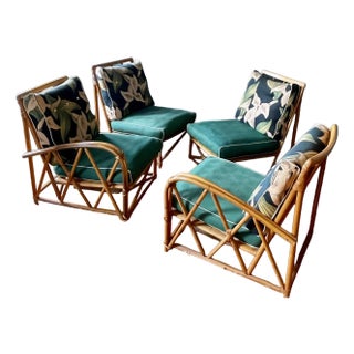 1950's Heywood Wakefield 4 Pc Rattan Bamboo Sofa & Chair Set For Sale