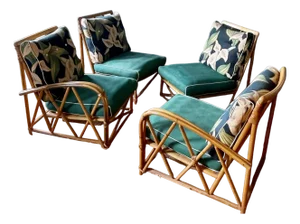 1950's Heywood Wakefield 4 Pc Rattan Bamboo Sofa & Chair Set
