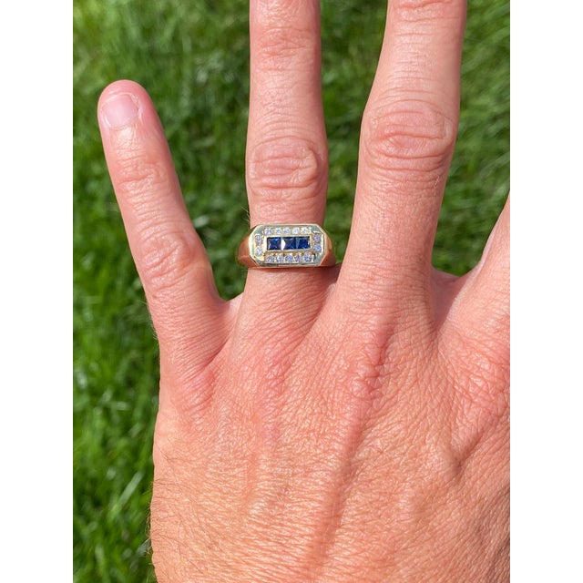 The Coolidge Road: French Cut Sapphire and Diamond Gentlemans Ring For Sale - Image 11 of 11