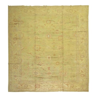Early 21st Century Zabihi Collection Oversize Green Gold Turkish Oushak Carpet - 12'5" x 16'8" For Sale