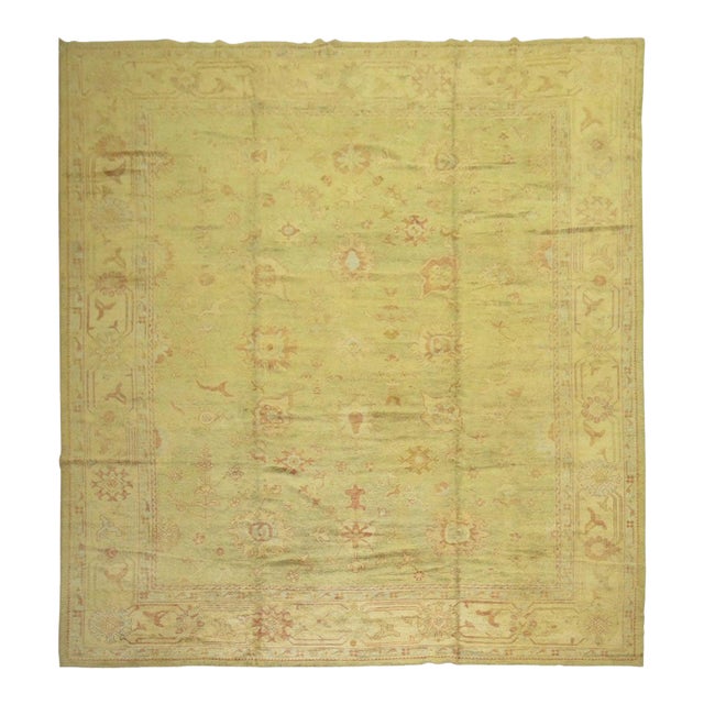 Early 21st Century Zabihi Collection Oversize Green Gold Turkish Oushak Carpet - 12'5" x 16'8" For Sale