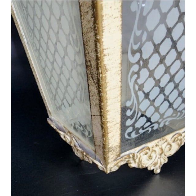 Vintage Tole and Etched Glass Panel Pendant Lantern For Sale - Image 12 of 12