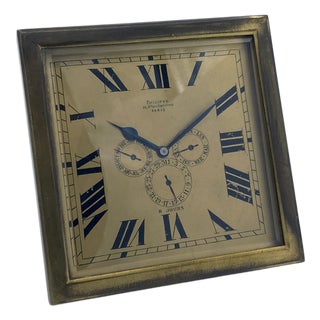 8 Day Desk Clock with Calendar and Brass Case from Philippe, Paris, 1920s For Sale