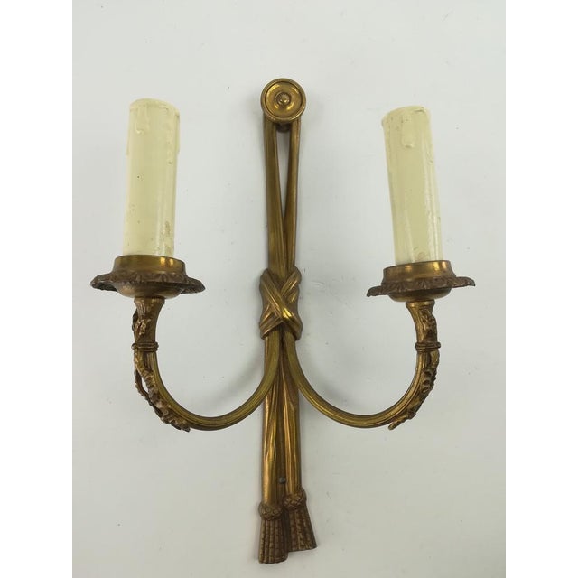 Mid-Century Modern Vintage French Brass Wall Lights with Candles, Set of 2 For Sale - Image 3 of 10