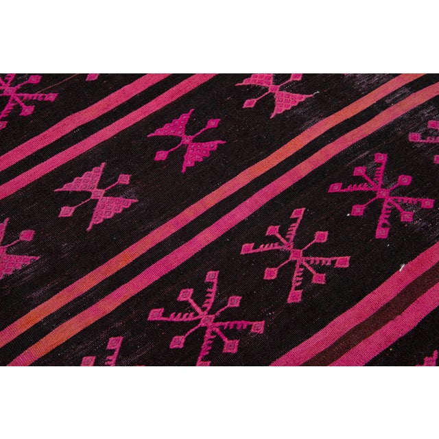 Vintage Flatweave Kilim Wool Rug Geometric in Pink and Brown Color For Sale - Image 10 of 11