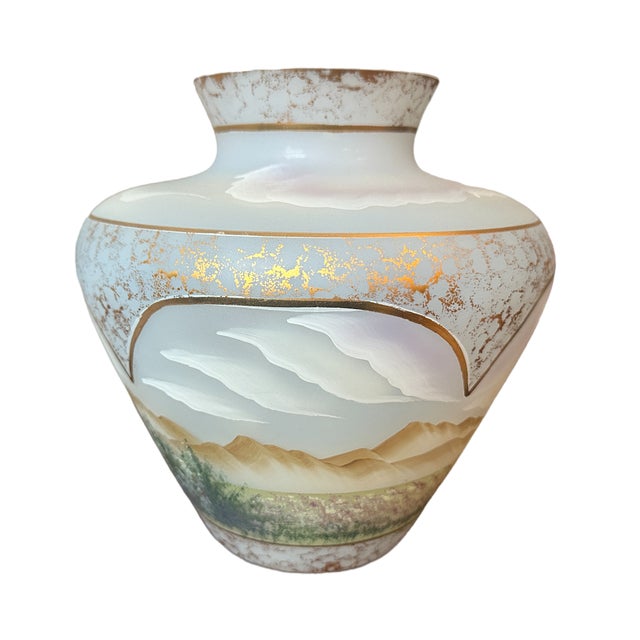 Fenton Art Glass Company Vintage Fenton "After the Rain" Hand Painted French Opalescent Satin Glass Vase For Sale - Image 4 of 10