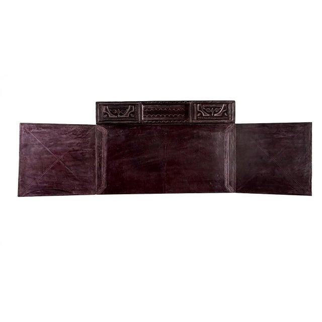 Rustic Large 20th Century North African Hand-Tooled Foldable Leather Writing Desk Pad Blotter, 1950s For Sale - Image 3 of 14