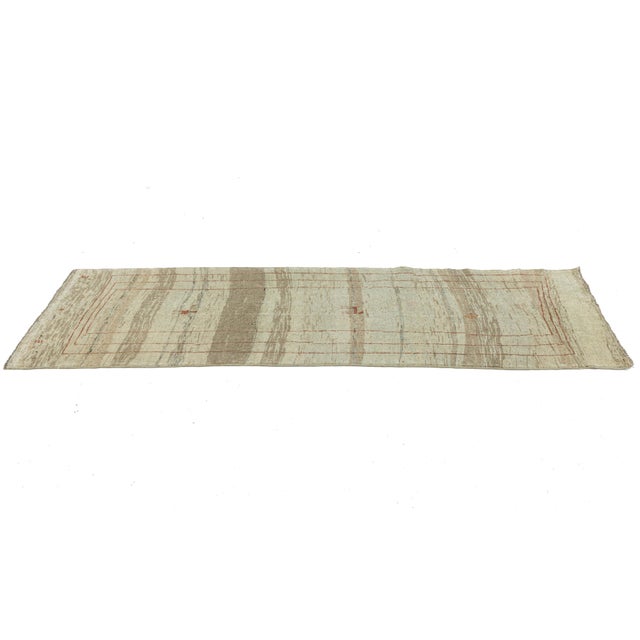 Burnt Orange Modern Minimalist Persian Gabbeh Wool Runner – Earthy Beige & Rust Tribal Motif For Sale - Image 8 of 8