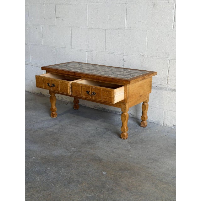 1960s Vintage Danish Oak Tile Top Entry Table Bench by Henning Kjærnulf For Sale - Image 5 of 10