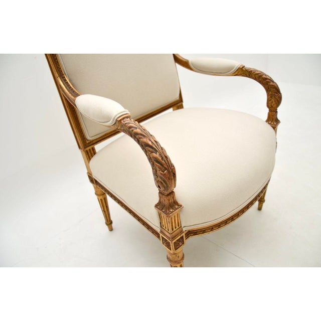 Cream Antique French Carved Giltwood Armchair, 1860s For Sale - Image 8 of 11