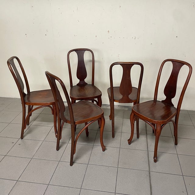 Vintage Chairs in Bent Wood by J.&J. Kohn Vienna, 1900s, Set of 5 For Sale - Image 12 of 18