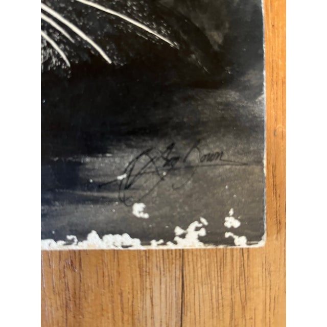 Mid 20th Century Original Black and White Ink Snow Leopard Drawing - Artist Signed For Sale - Image 5 of 5
