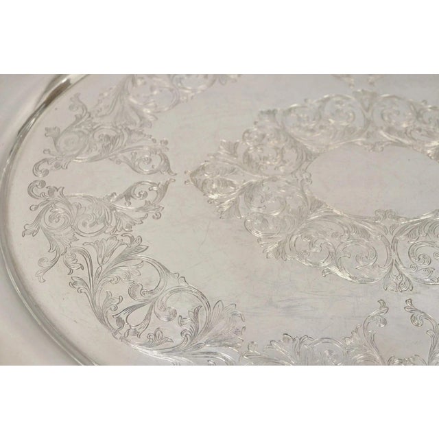 Silver Antique English Victorian Silver Plated Large Oval Serving Platter Bar Tray For Sale - Image 8 of 11