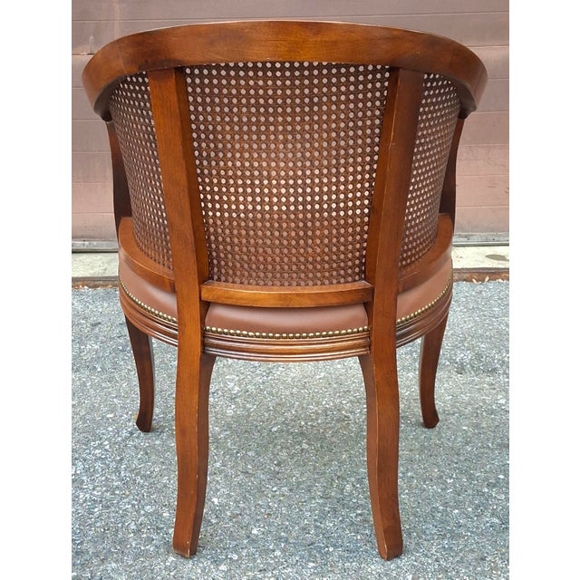 Brown Late 20th Century Baker Provincial Style Caned Back Mahogany and Leather Upholstered Armchair For Sale - Image 8 of 10