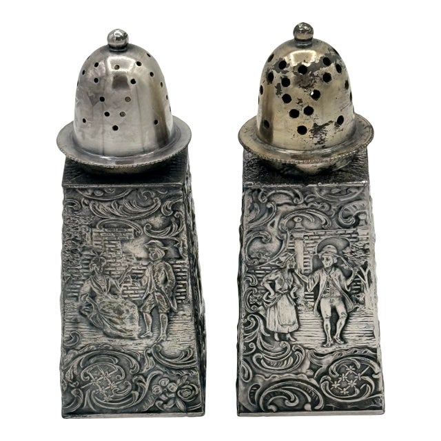 Antique d.s. Co #200 Figural Silverplate Salt & Pepper Shakers – Victorian Rococo Revival Pair For Sale