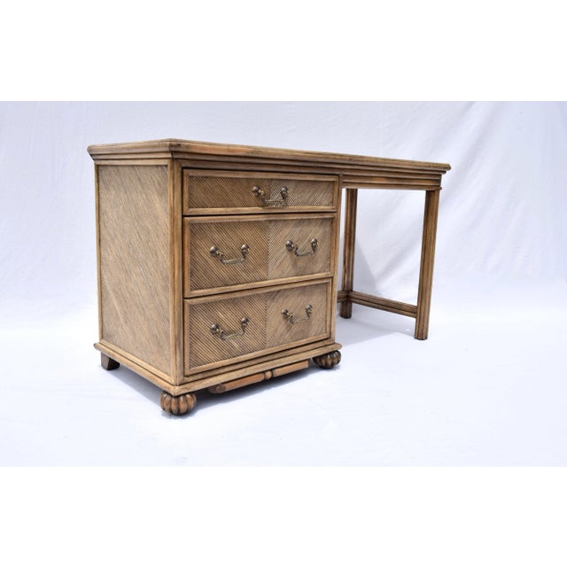 1970s Vintage Pencil Reed Rattan Writing Desk For Sale - Image 5 of 12