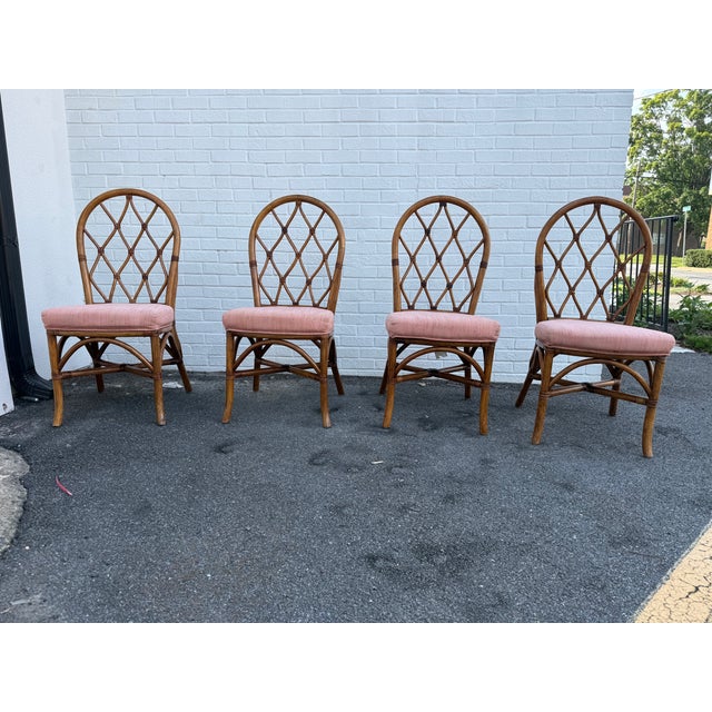 Late 20th Century Set of Four Vintage Bamboo Framed Dining Chairs Quality built bamboo frames, American made, Thick...