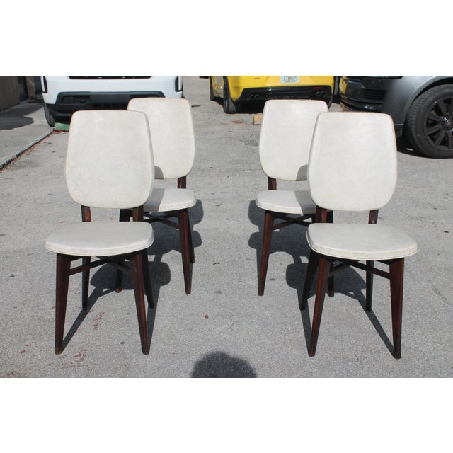 Wood C1960's French Modern Dark Toned Dining Chairs Set of 4 For Sale - Image 7 of 7